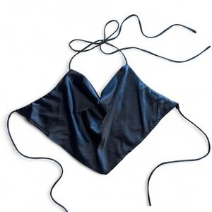 Sleek Black Satin Halter Top